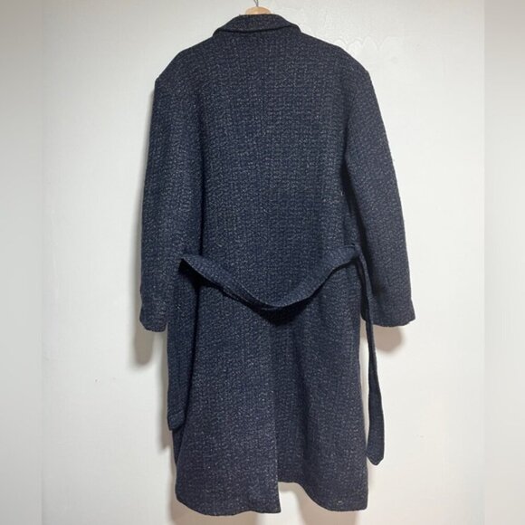 Navy Wool-Blend Double-Breasted Overcoat - Picture 6 of 9